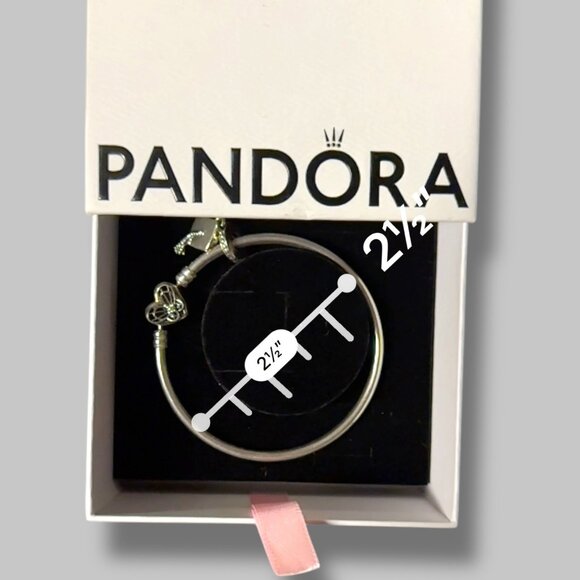 Pandora Heart Charm Sterling Silver Bangle Bracelet, w/Graduation Cap Charm, Wit - Picture 16 of 16